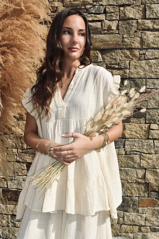 Tasha Cushion Cotton Cap Sleeve Tier Top Vanilla